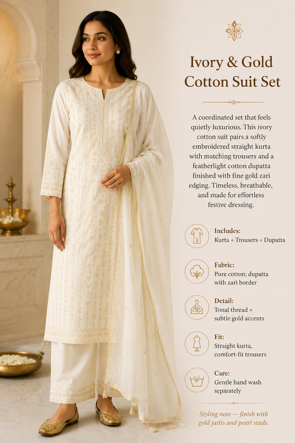 Ivory & Gold Cotton Suit Set