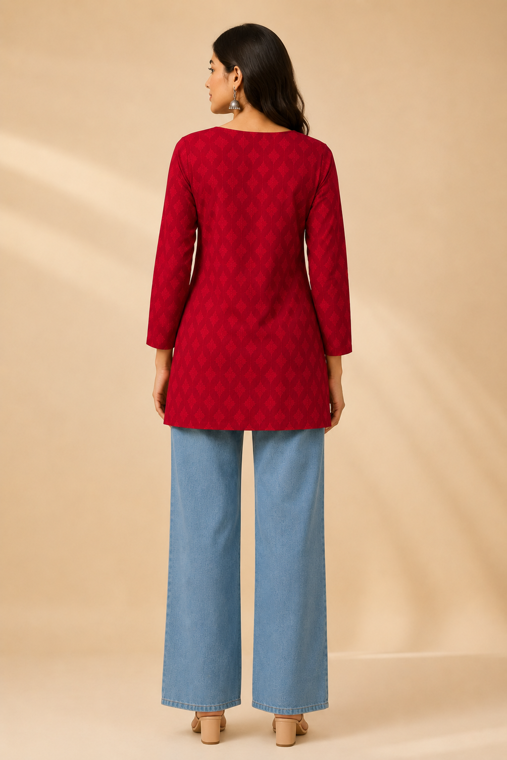 Printed Women's Short Kurti – Full Sleeve Cotton
