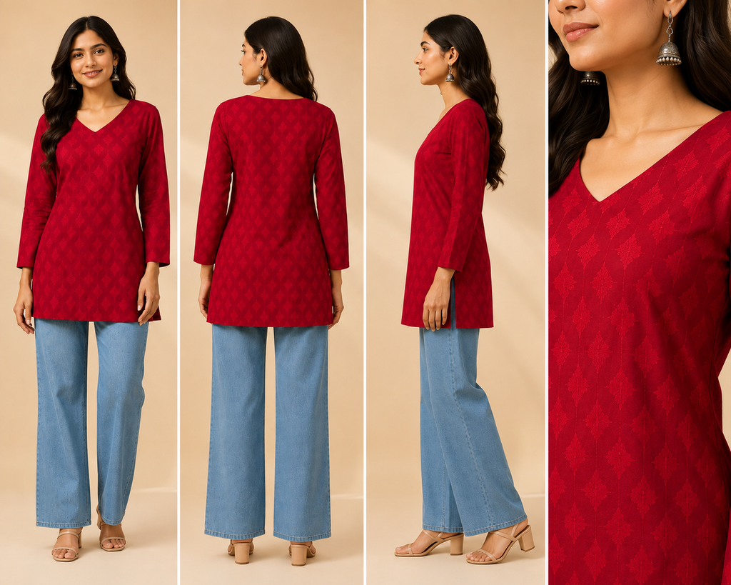 Printed Women's Short Kurti – Full Sleeve Cotton