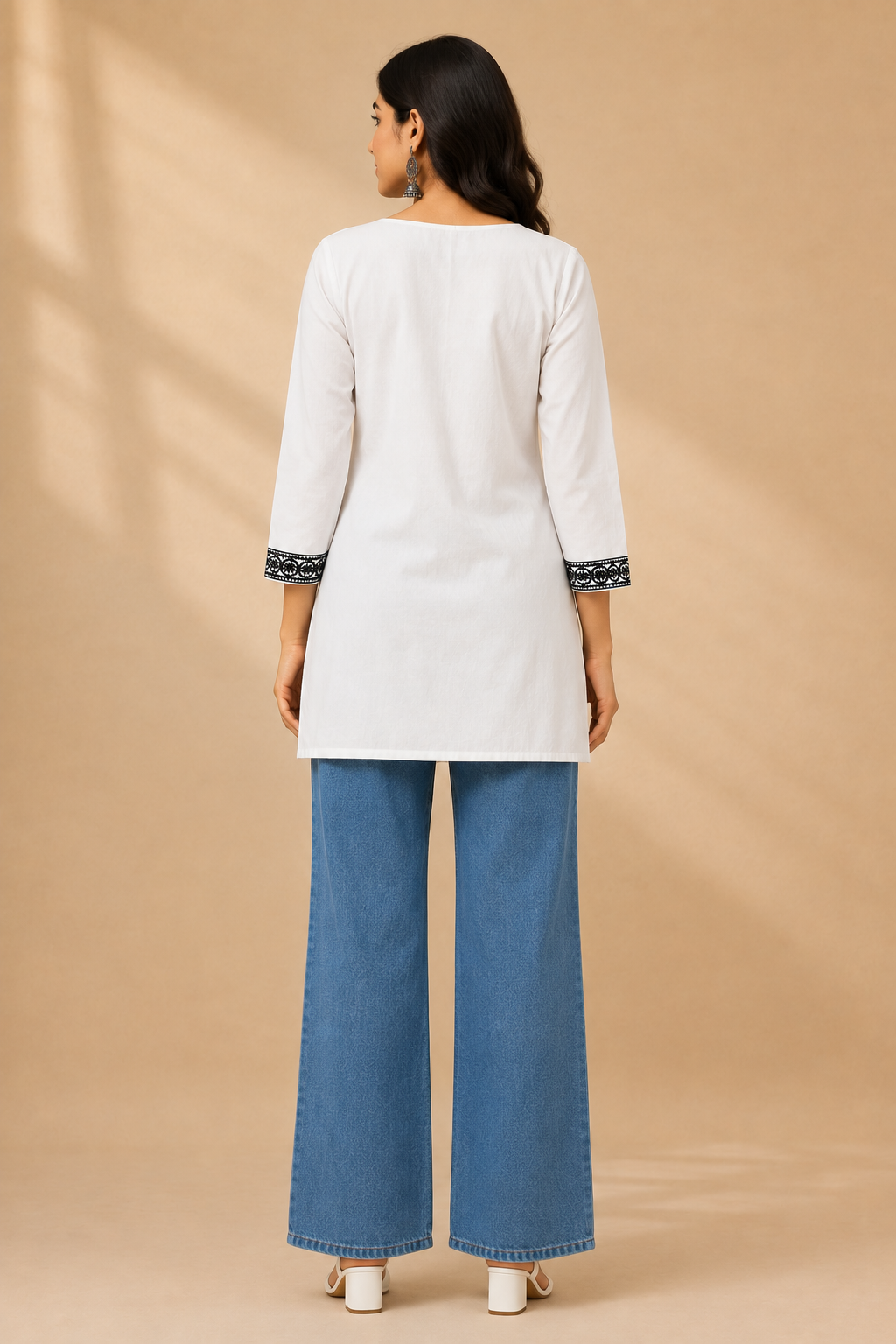 White Khadi Cotton Women's Short Kurti – Embroidery Work