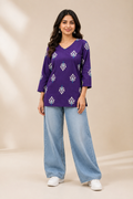 Printed Women's Short Kurti – Pure Cotton [Purple]