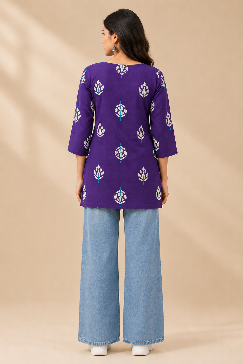 Printed Women's Short Kurti – Pure Cotton [Purple]