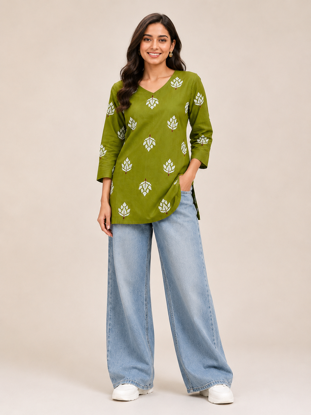 Printed Women's Short Kurti – Pure Cotton [Green]