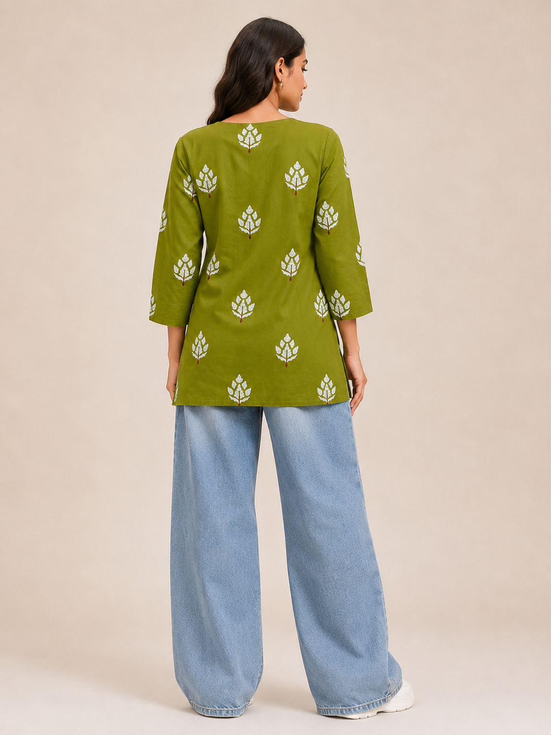 Printed Women's Short Kurti – Pure Cotton [Green]