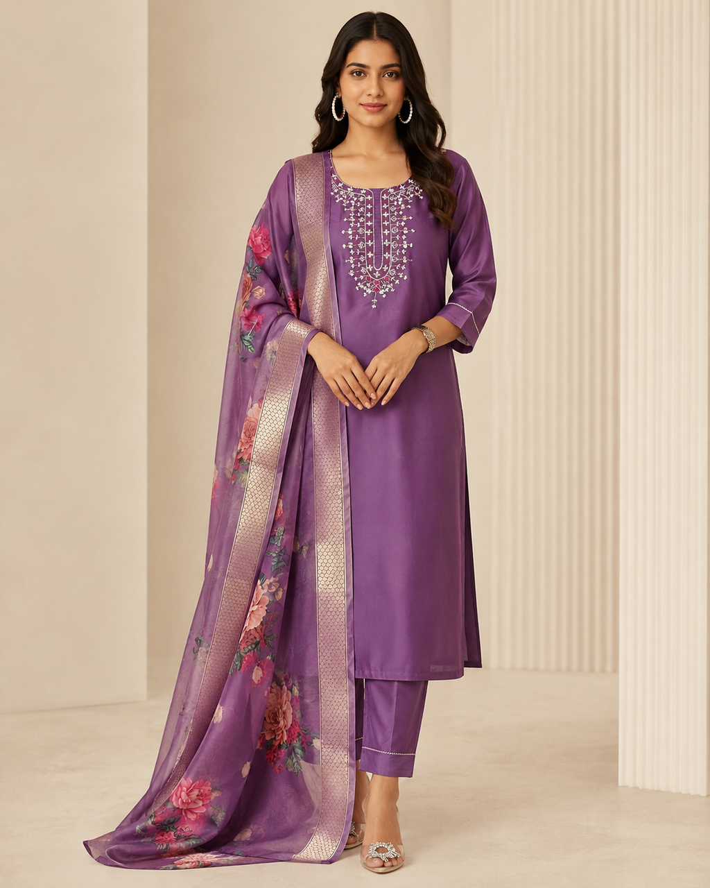 Embroidered Rayon Slub 3-Piece Kurta Pant Dupatta Set