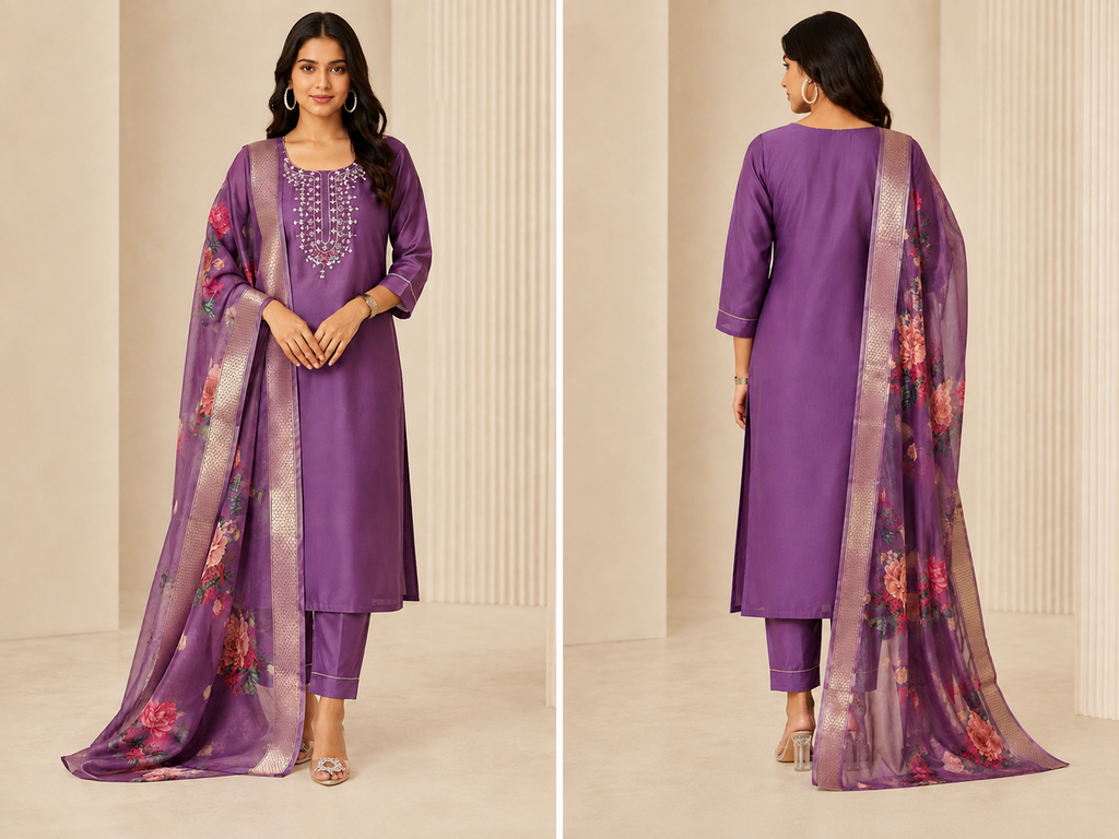 Embroidered Rayon Slub 3-Piece Kurta Pant Dupatta Set