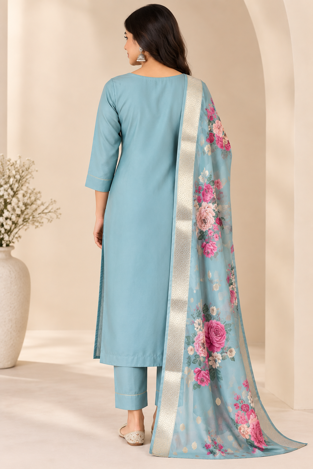 Embroidered Rayon Slub 3-Piece Kurta Pant Dupatta Set