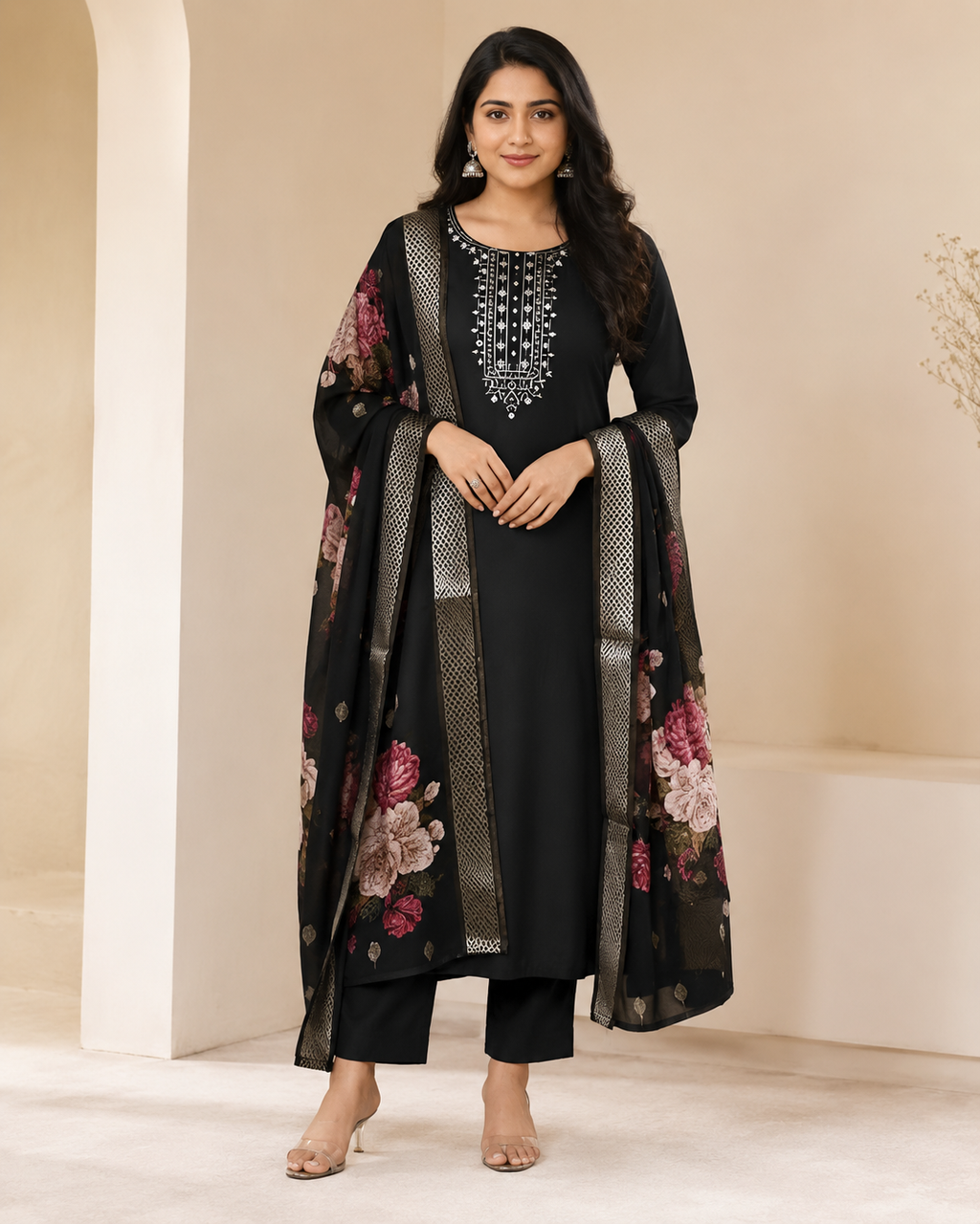 Embroidered Rayon Slub 3-Piece Kurta Pant Dupatta Set