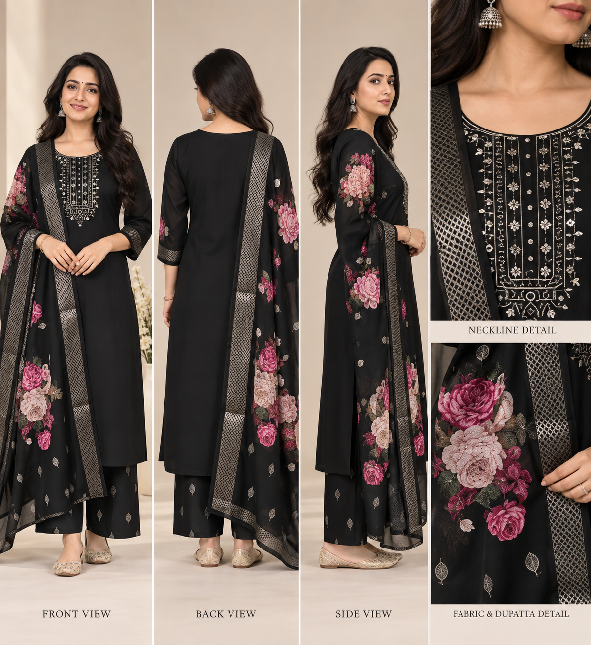 Embroidered Rayon Slub 3-Piece Kurta Pant Dupatta Set