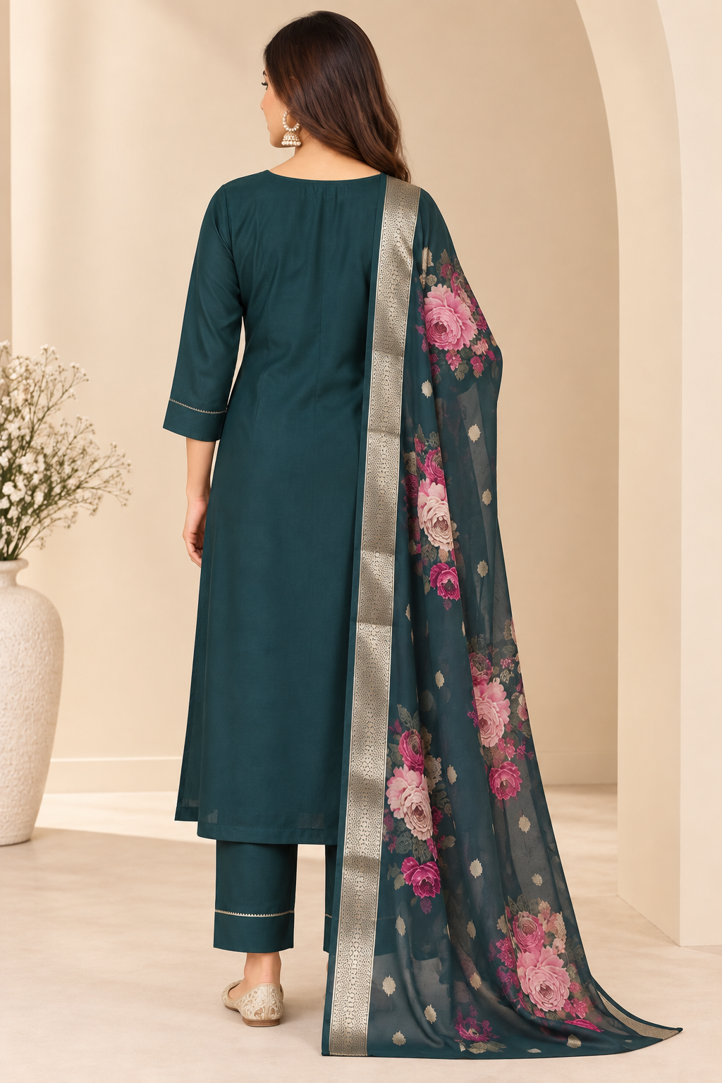 Embroidered Rayon Slub 3-Piece Kurta Pant Dupatta Set