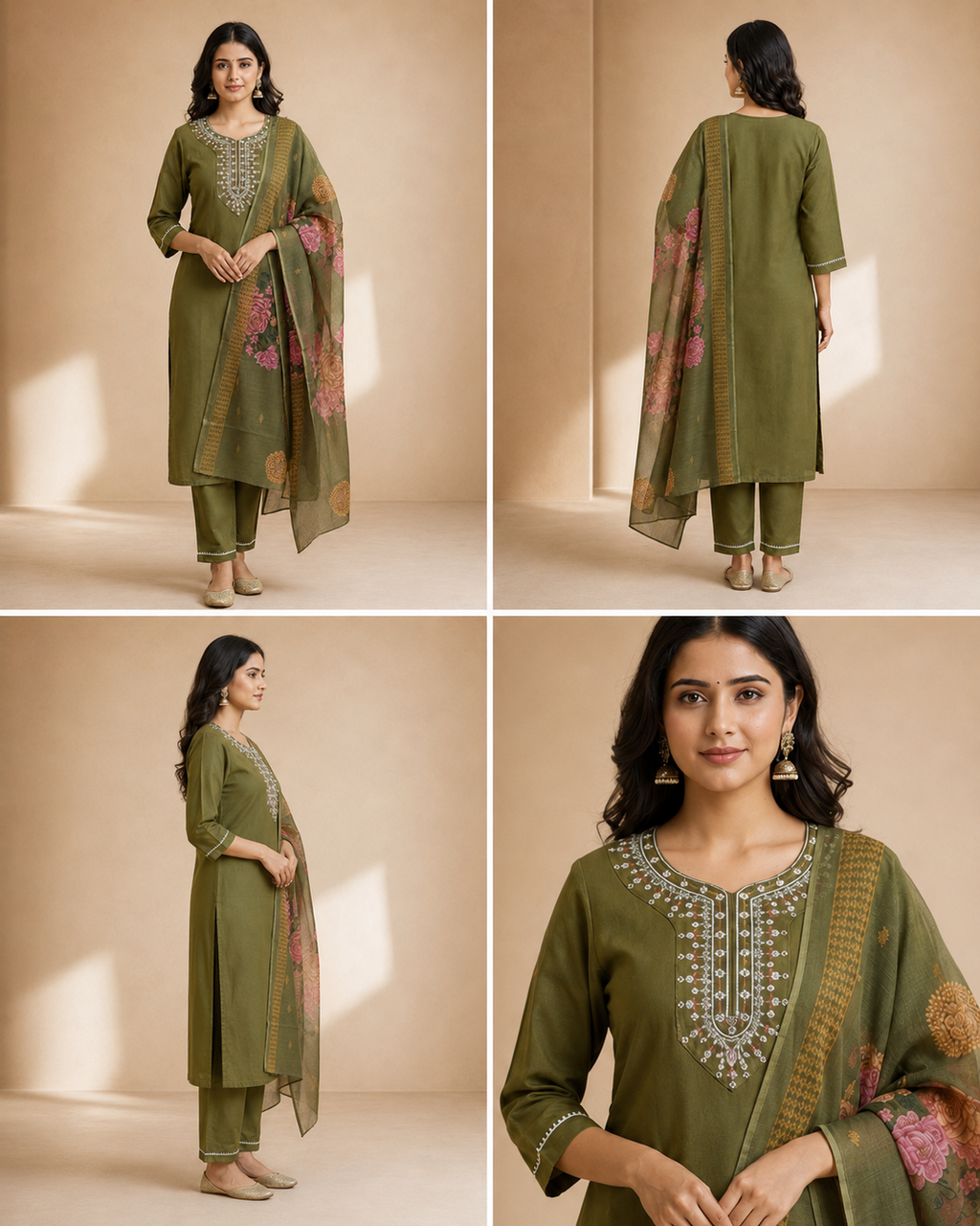 Embroidered Rayon Slub 3-Piece Kurta Pant Dupatta Set