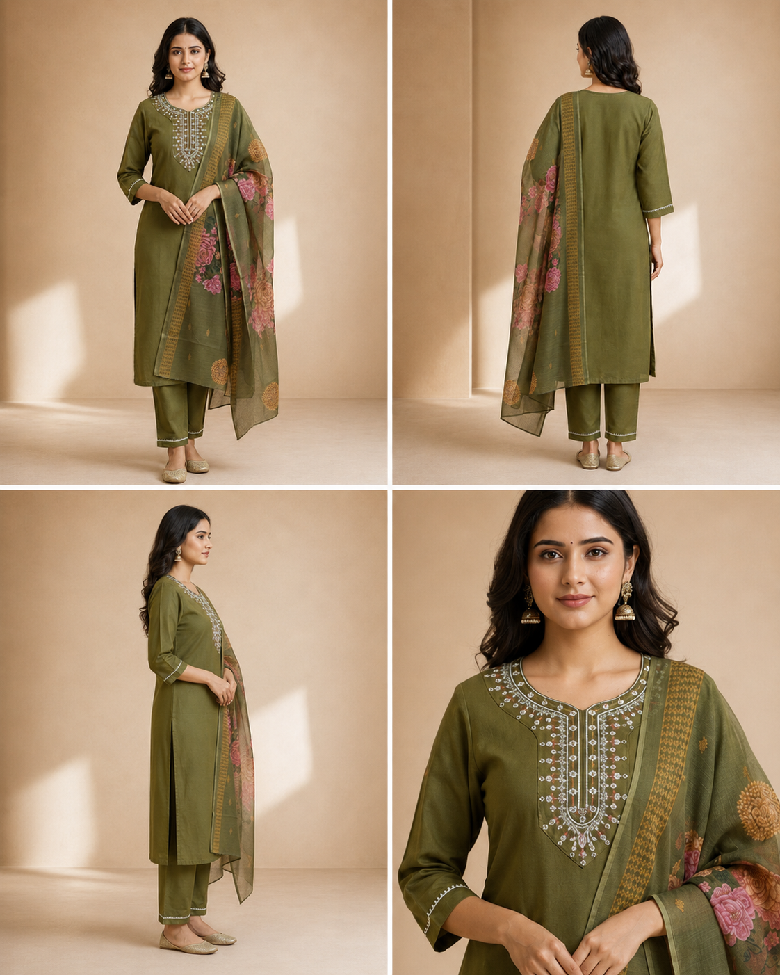 Embroidered Rayon Slub 3-Piece Kurta Pant Dupatta Set