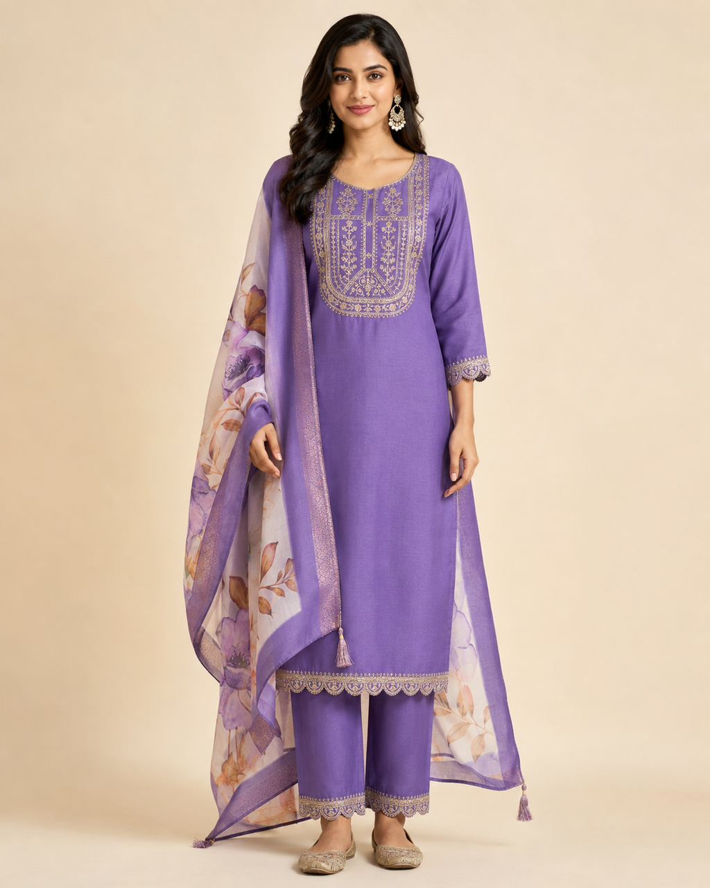 Embroidered Rayon Slub 3-Piece Kurta Set