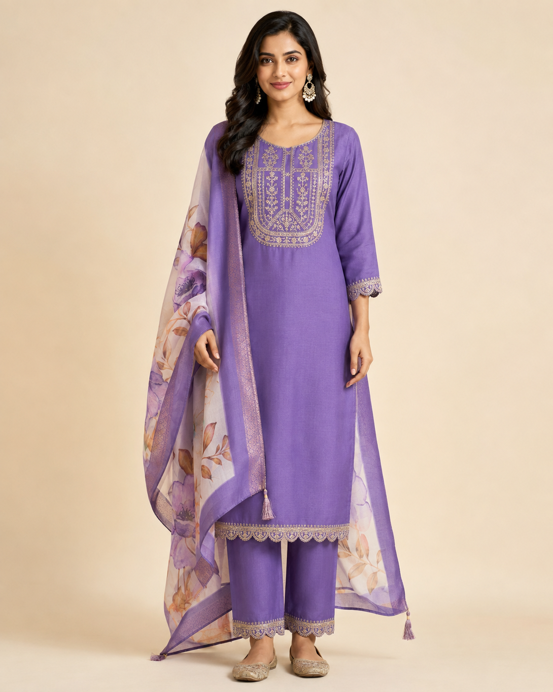 Embroidered Rayon Slub 3-Piece Kurta Set