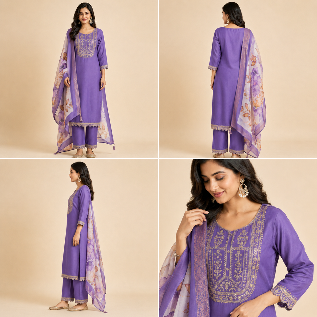 Embroidered Rayon Slub 3-Piece Kurta Set