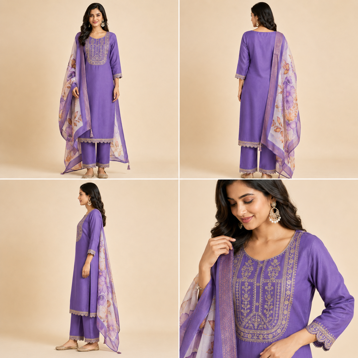 Embroidered Rayon Slub 3-Piece Kurta Set