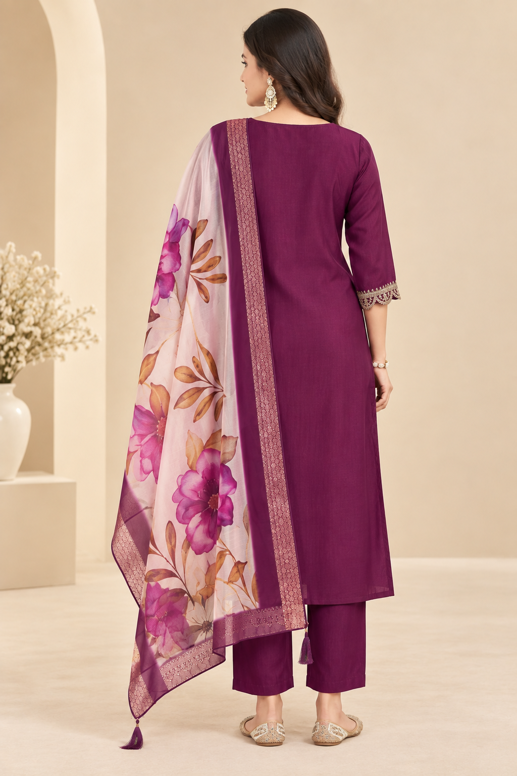 Embroidered Rayon Slub 3-Piece Kurta Set