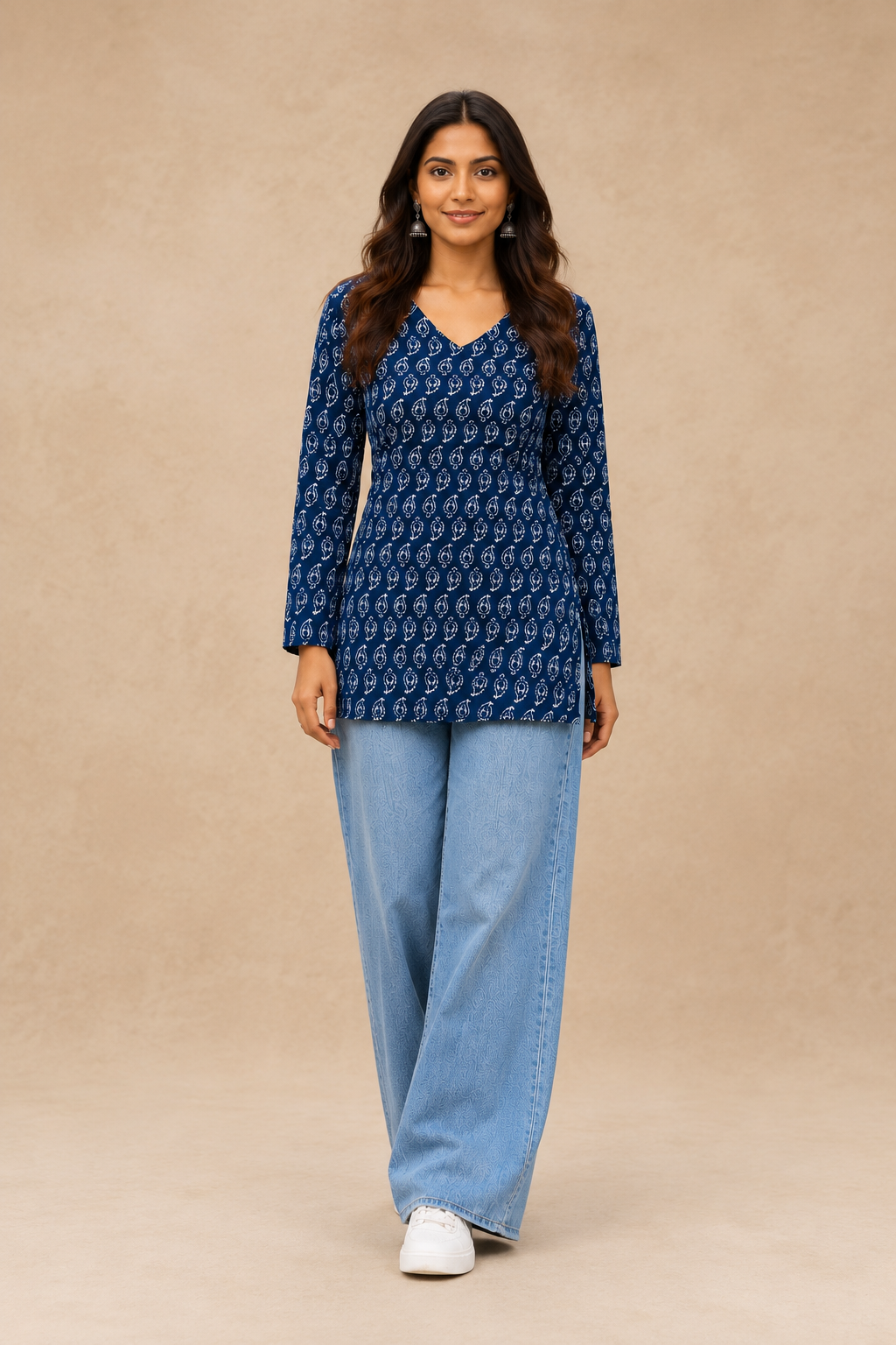 Navy Blue Printed Women's Short Kurti – Cotton Comfort
