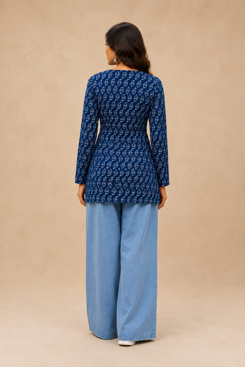 Navy Blue Printed Women's Short Kurti – Cotton Comfort
