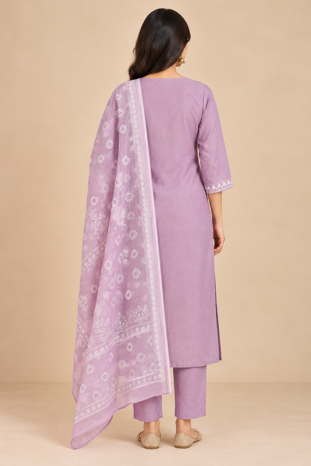 Lilac Embroidered Rayon Slub 3-Piece Kurta Set with Chanderi Dupatta