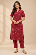 Maroon Ikat Printed Women’s Vertican 2-Piece Co-ord Set