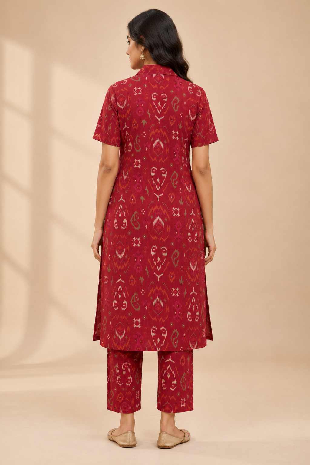 Maroon Ikat Printed Women’s Vertican 2-Piece Co-ord Set