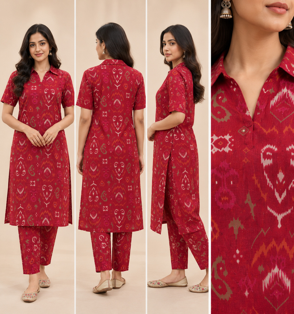 Maroon Ikat Printed Women’s Vertican 2-Piece Co-ord Set