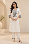 Ivory Embroidered Khadi Cotton Women's 2-Piece Co-ord Set