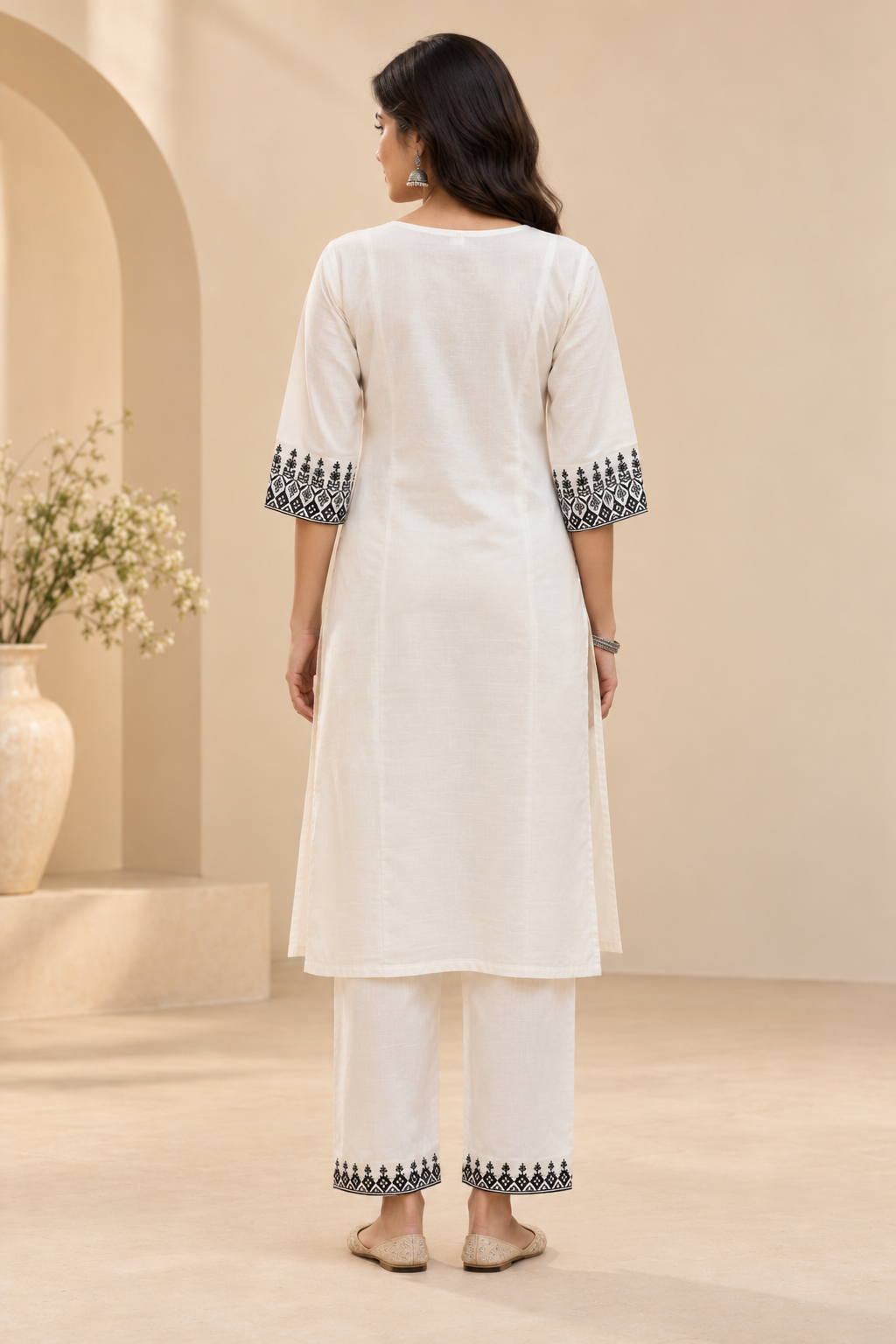 Ivory Embroidered Khadi Cotton Women's 2-Piece Co-ord Set