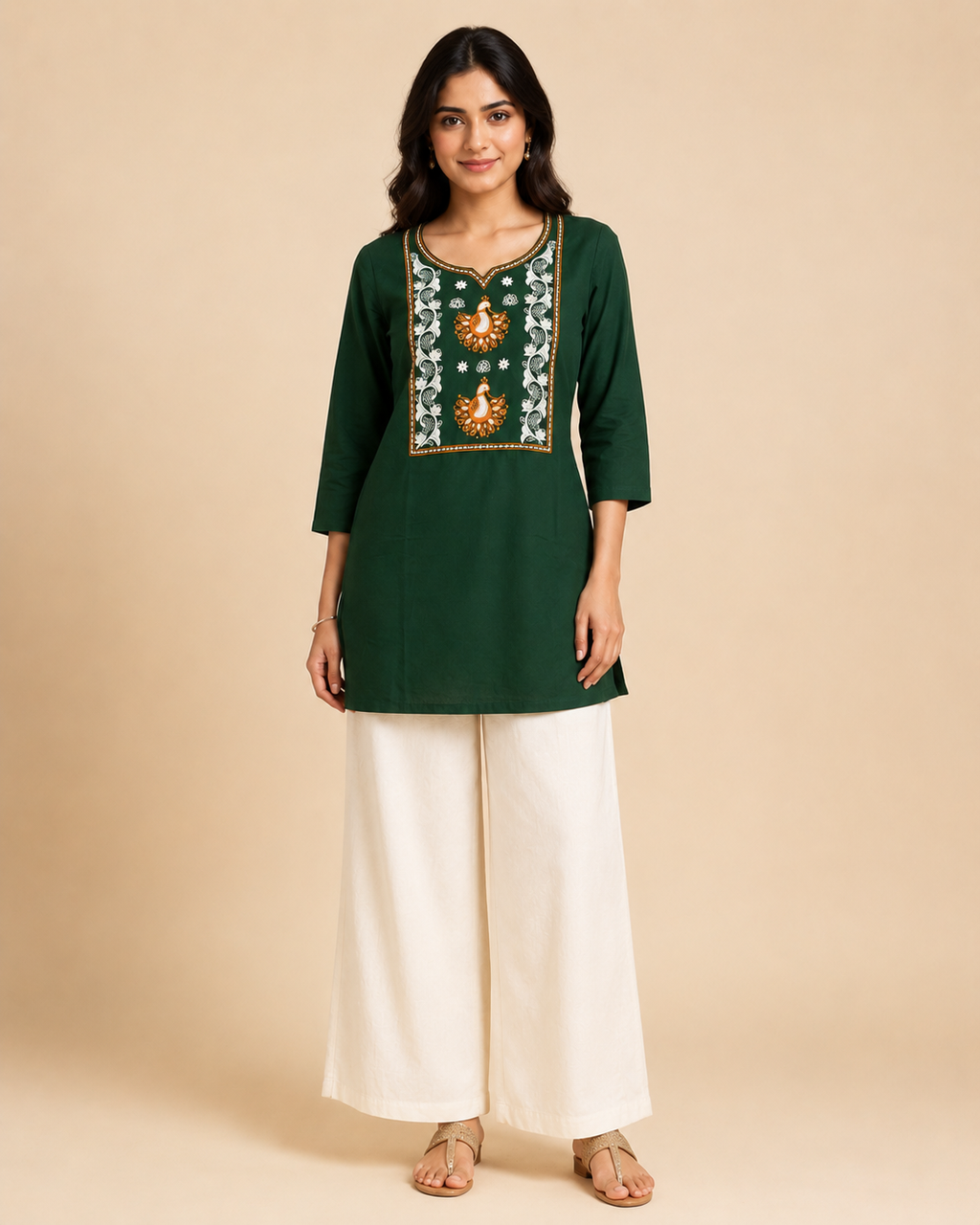 Ivory Embroidered Dhabu Cotton Women's 2-Piece Co-ord Set