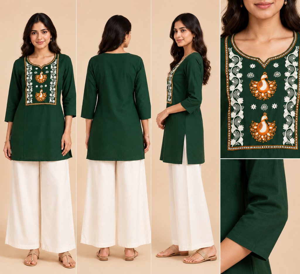 Ivory Embroidered Dhabu Cotton Women's 2-Piece Co-ord Set