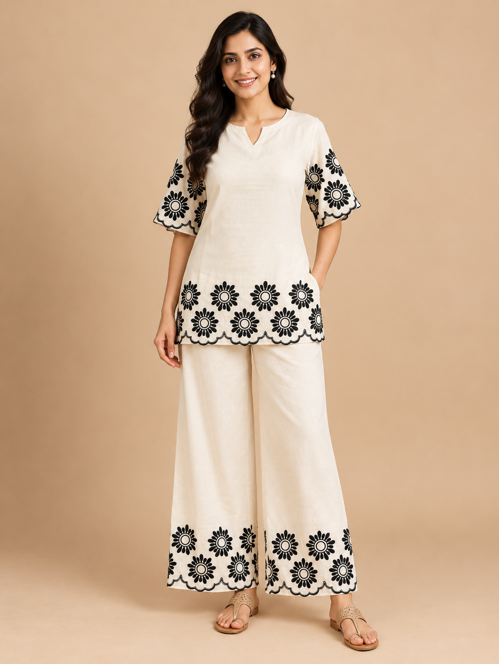 Embroidered Khadi Cotton Women's Co-ord Set