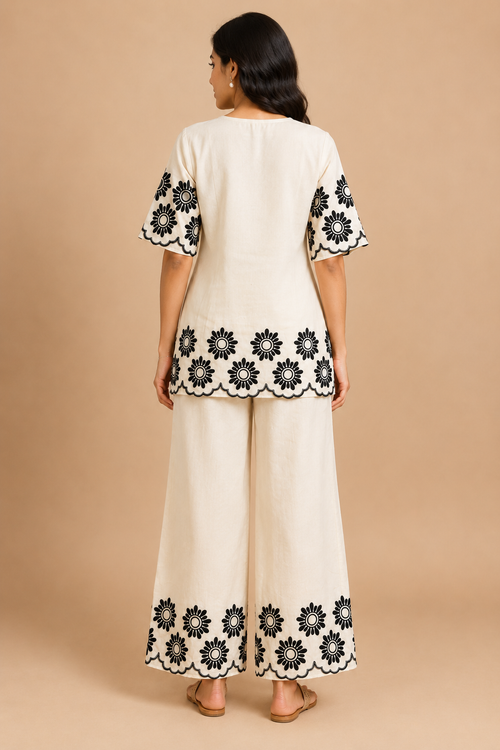 Embroidered Khadi Cotton Women's Co-ord Set
