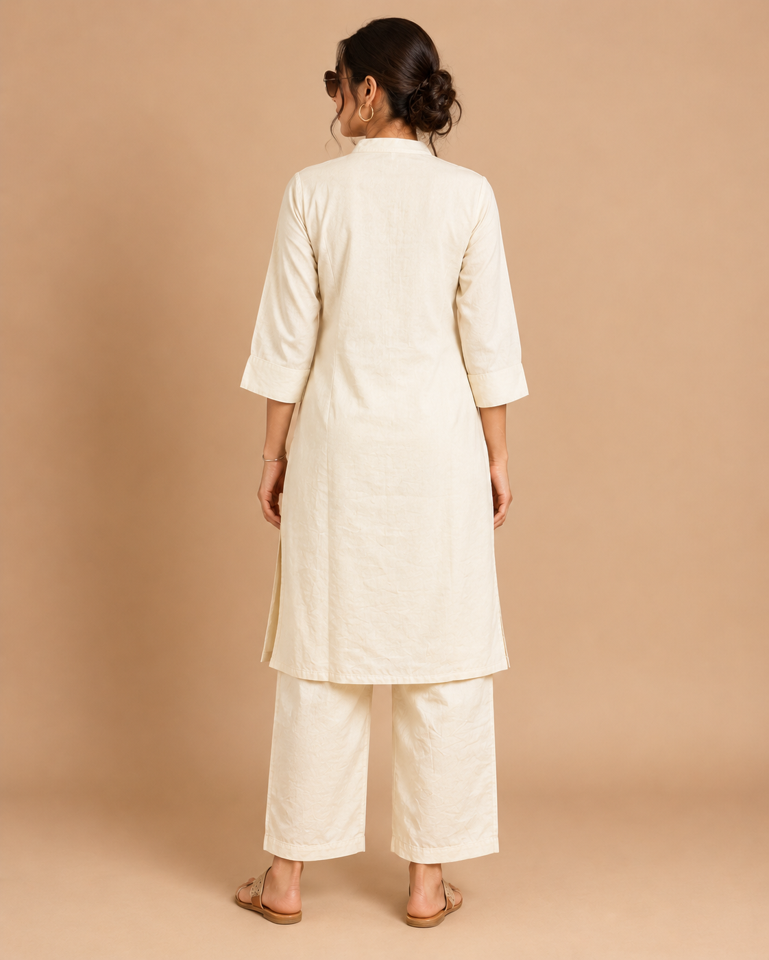 Ivory Elephant Embroidered Women’s Khadi Cotton Co-ord Set