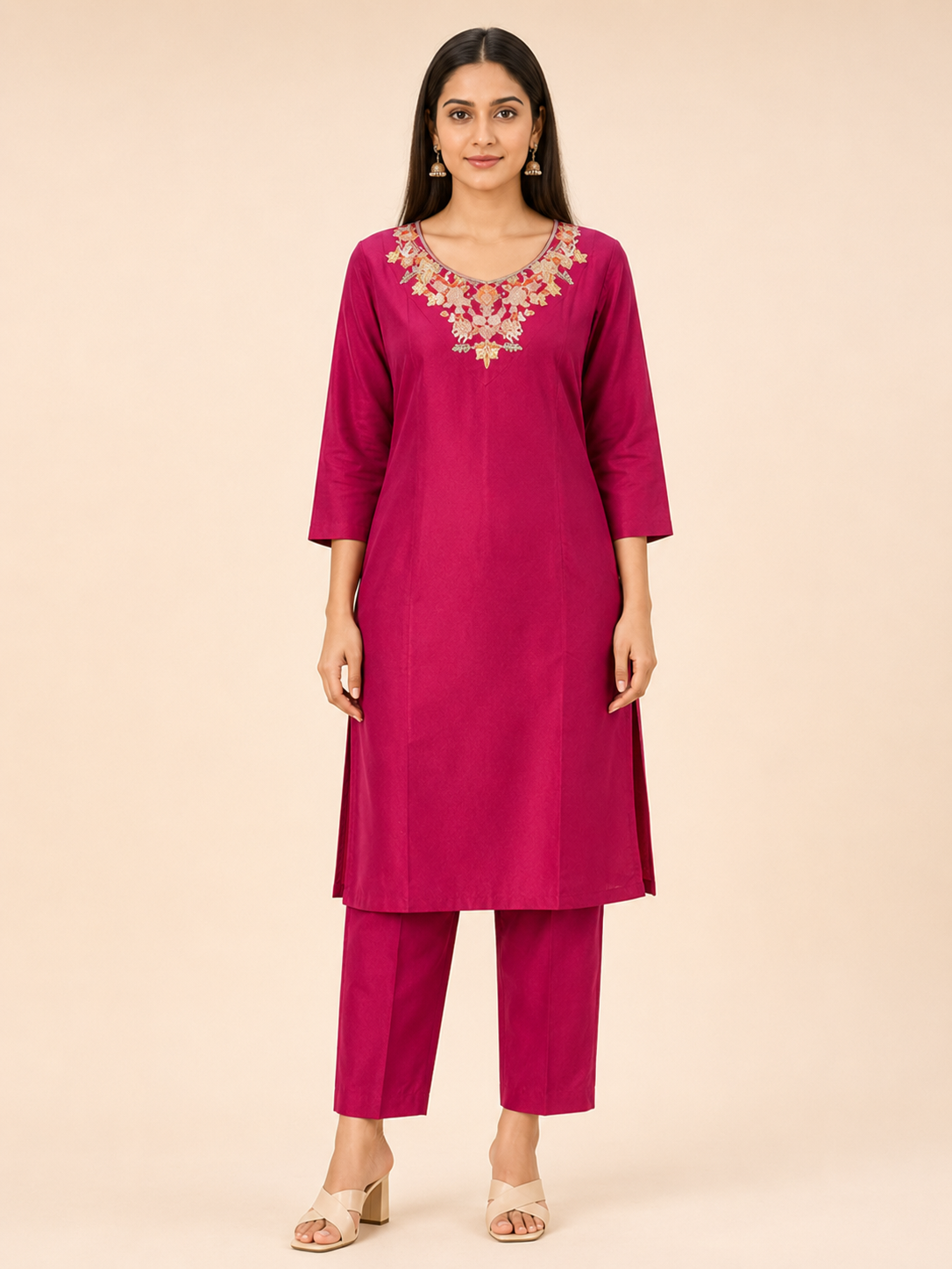 Embroidered Silk Blend Kurta Pant Co-ord Set