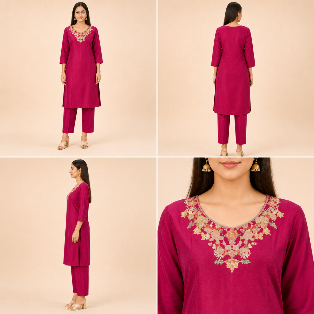Embroidered Silk Blend Kurta Pant Co-ord Set