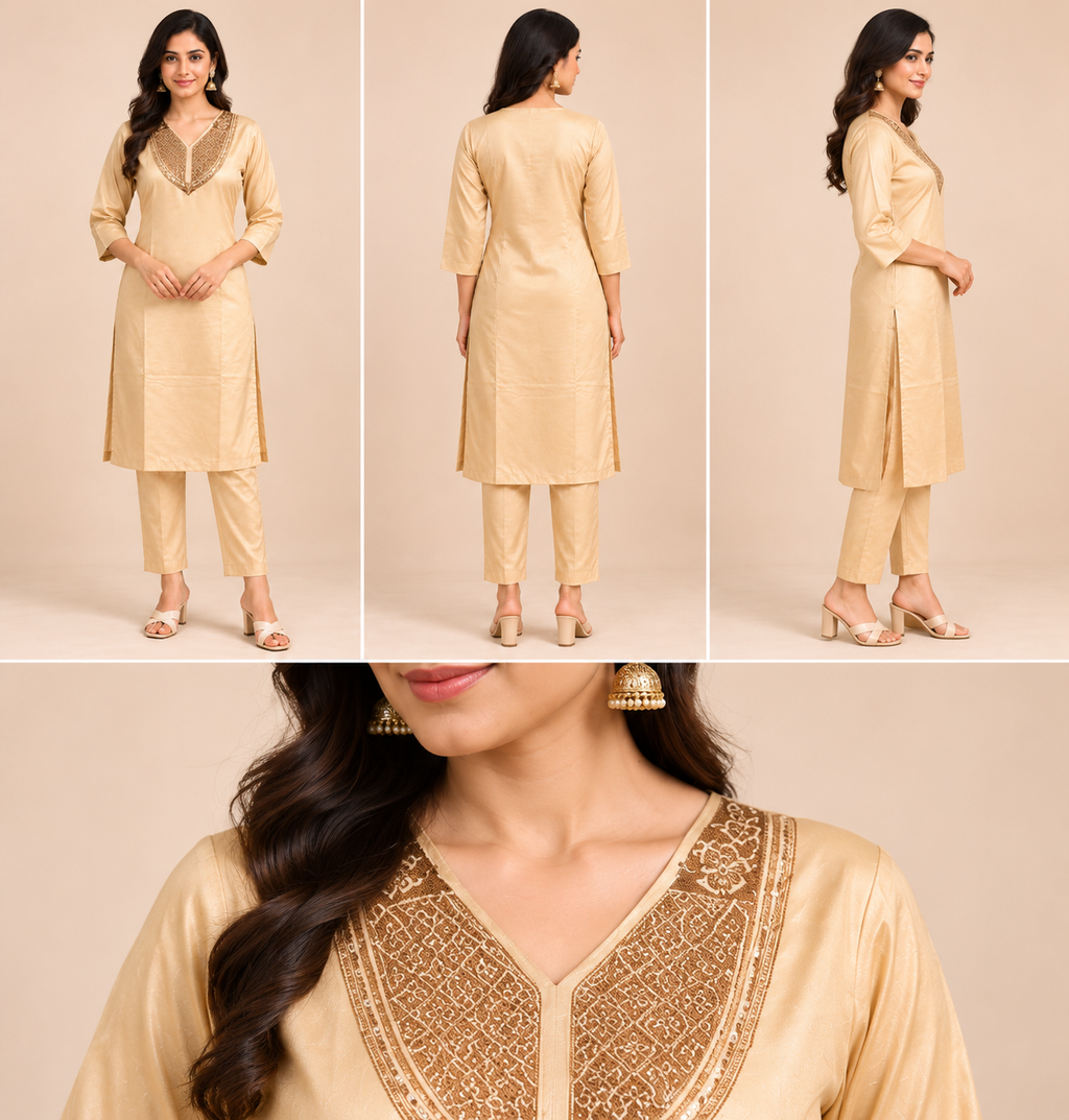 Embroidered Silk Blend Kurta Pant Co-ord Set