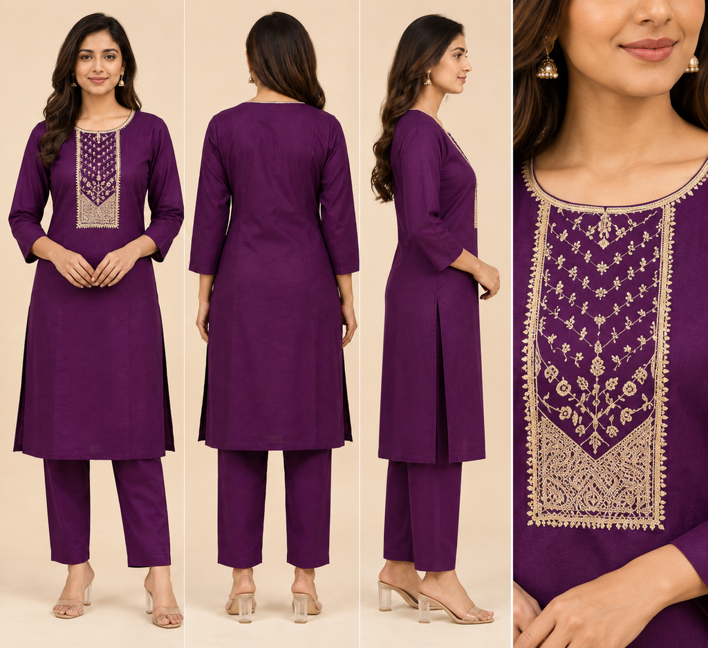 Embroidered Silk Blend Kurta Pant Co-ord Set