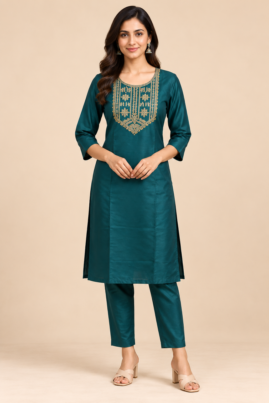 Embroidered Silk Blend Kurta Pant Co-ord Set