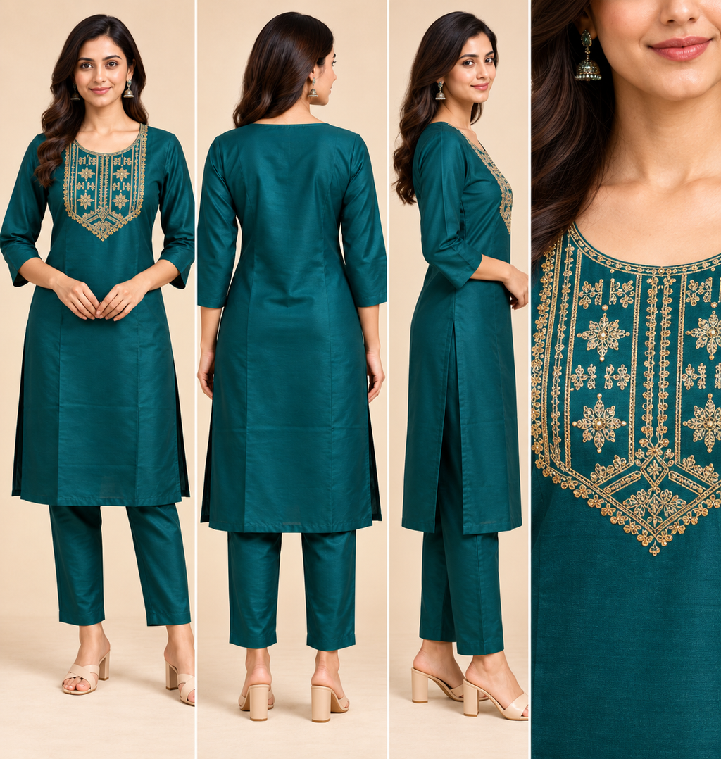 Embroidered Silk Blend Kurta Pant Co-ord Set