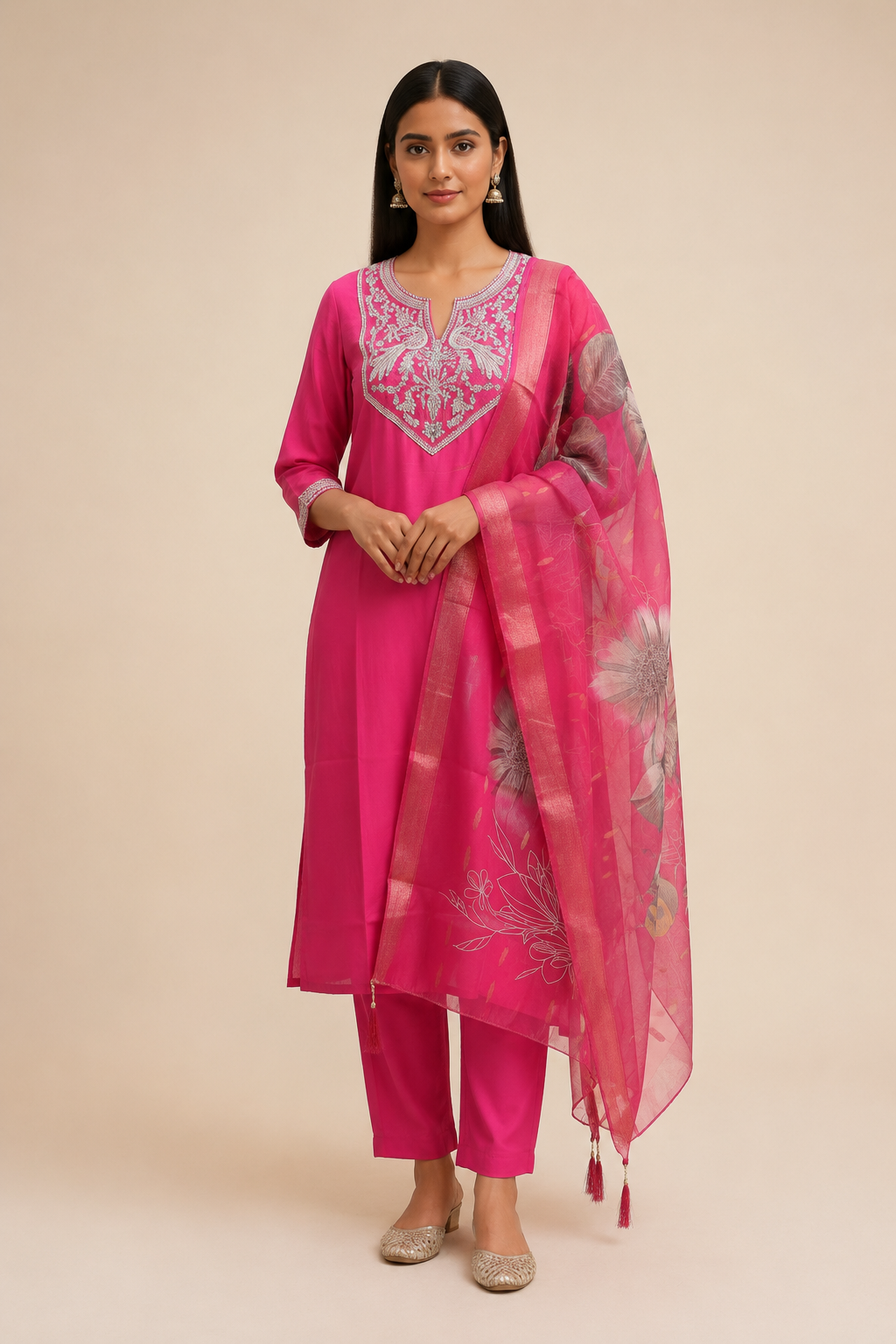 Cording Embroidered Roman Silk 3-Piece Kurta Set