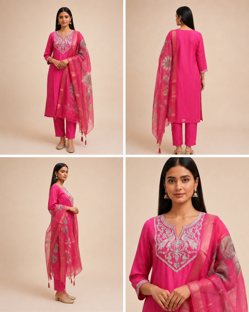 Cording Embroidered Roman Silk 3-Piece Kurta Set