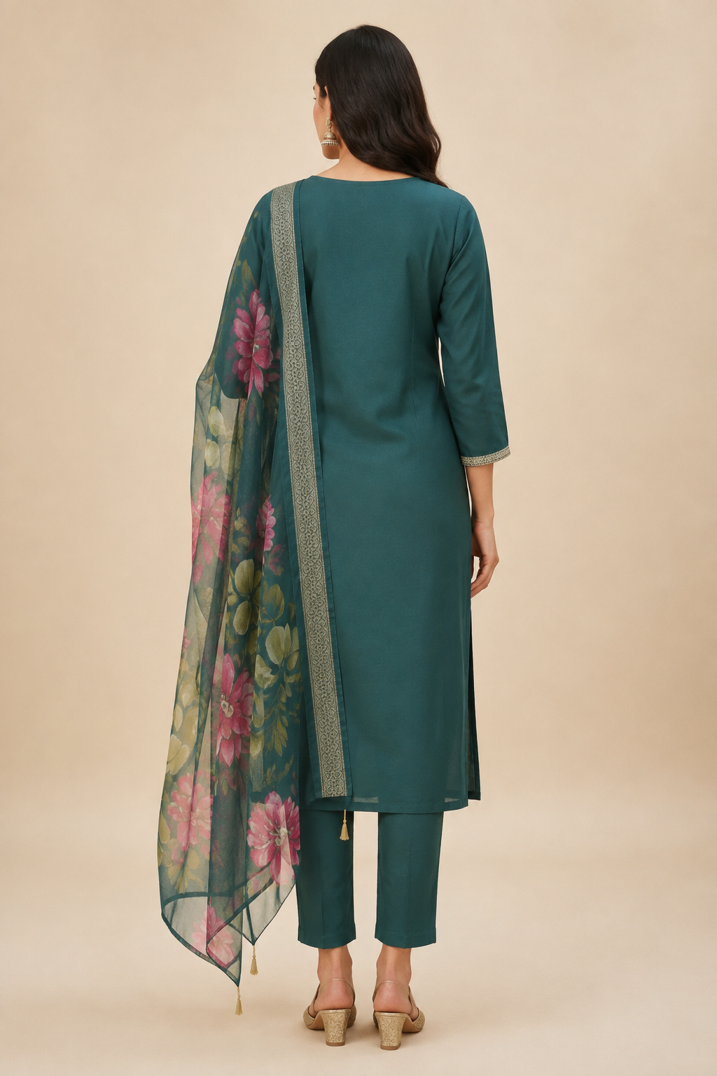 Cording Embroidered Roman Silk 3-Piece Kurta Set