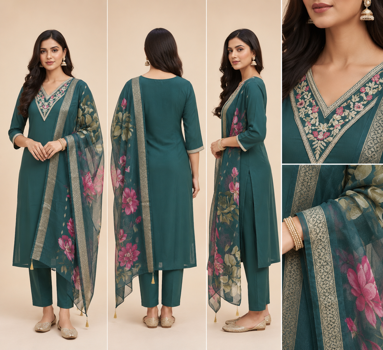 Cording Embroidered Roman Silk 3-Piece Kurta Set