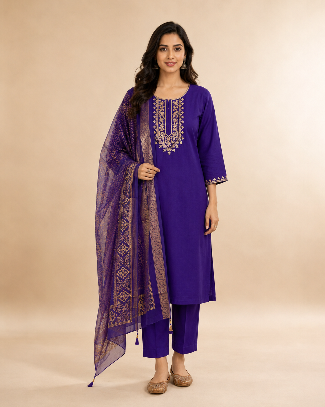Roman Silk Embroidered Kurta Set with Organza Dupatta