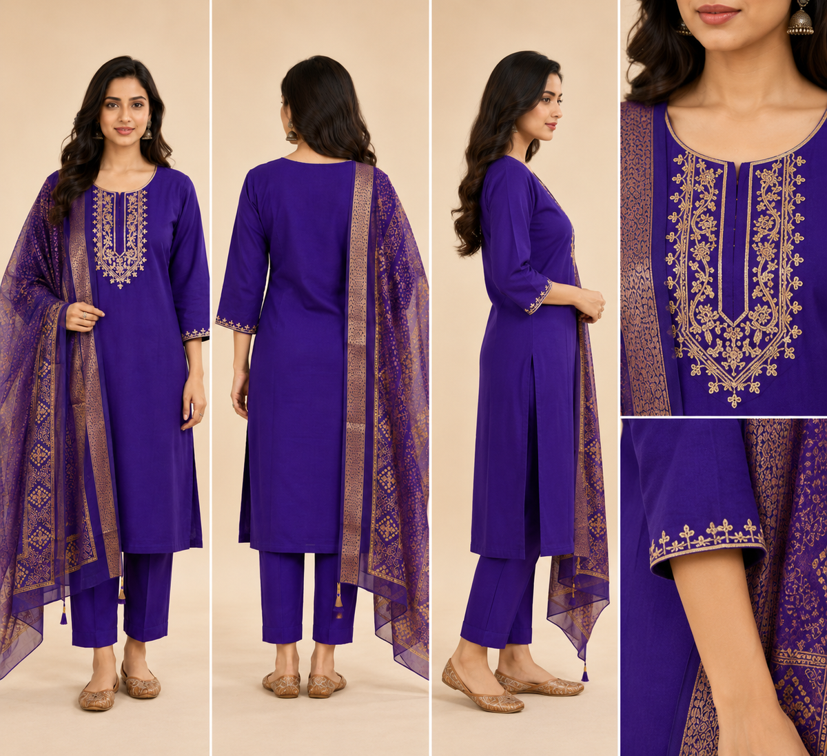Roman Silk Embroidered Kurta Set with Organza Dupatta