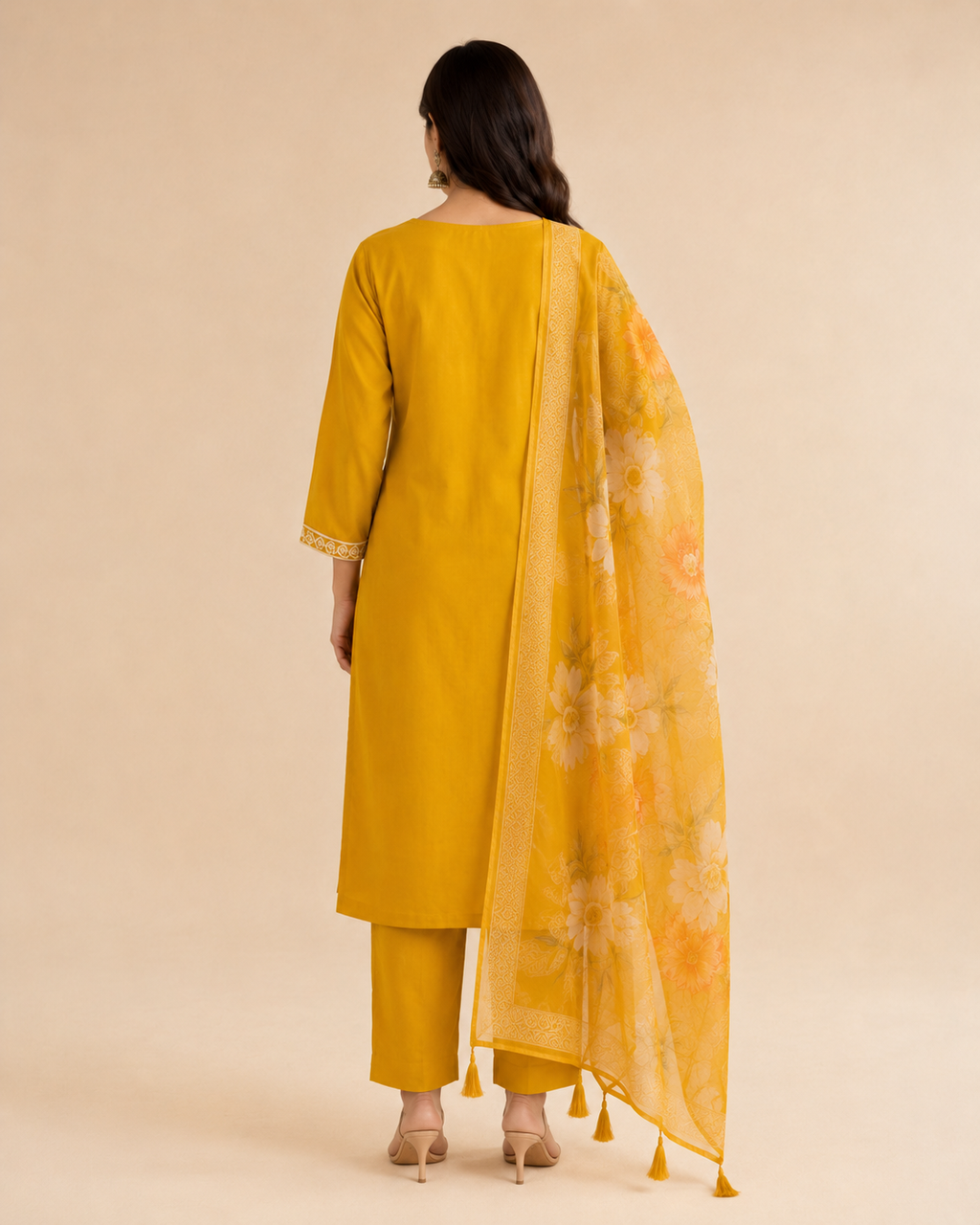 Roman Silk Embroidered Suit Set with Organza Dupatta