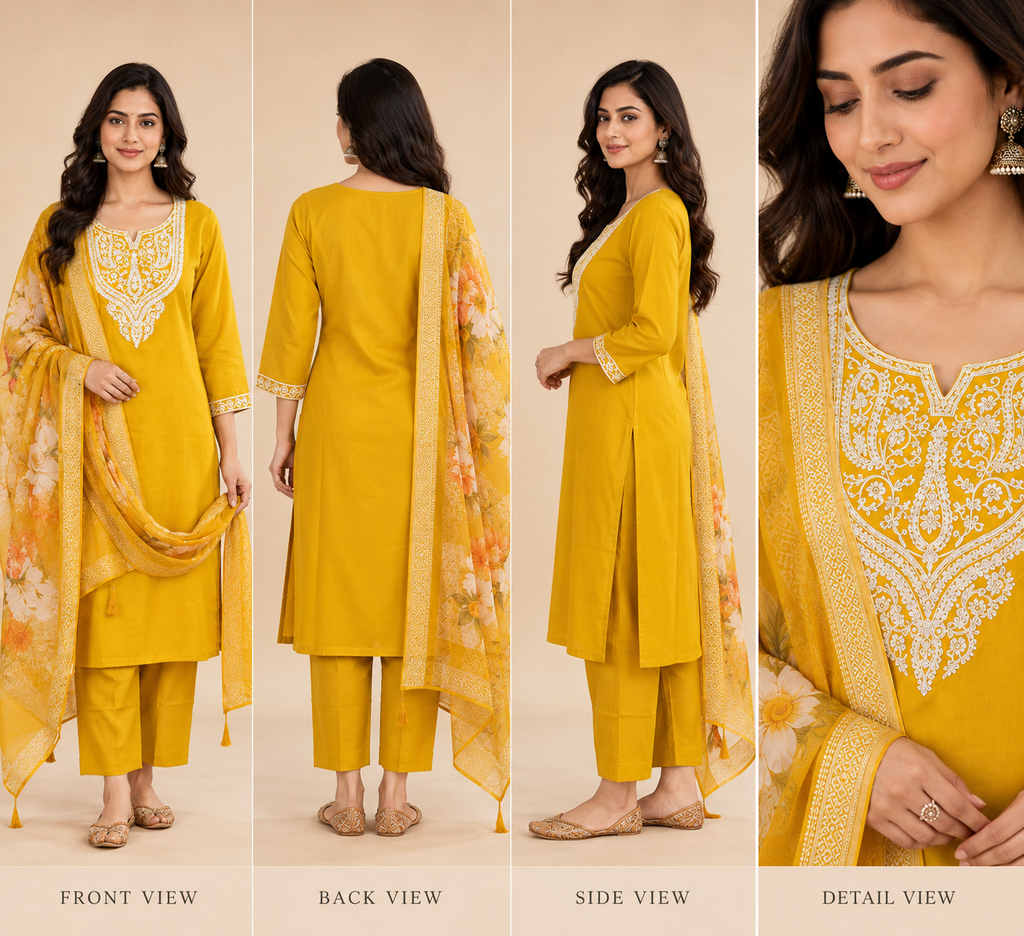 Roman Silk Embroidered Suit Set with Organza Dupatta