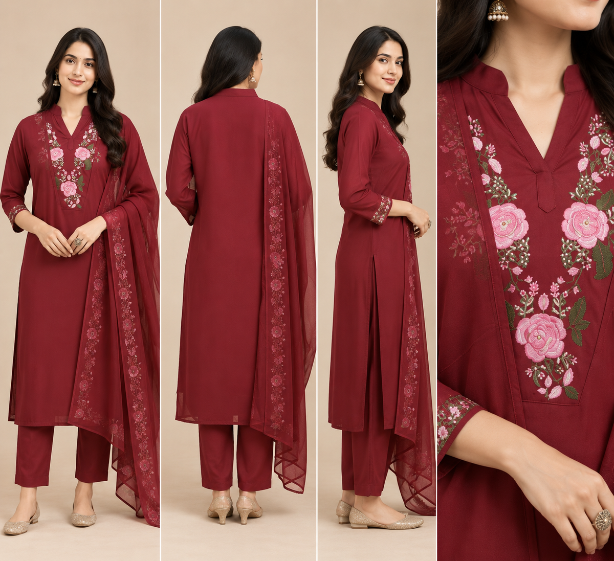 Embroidered Rayon Slub 3-Piece Ethnic Kurta Set