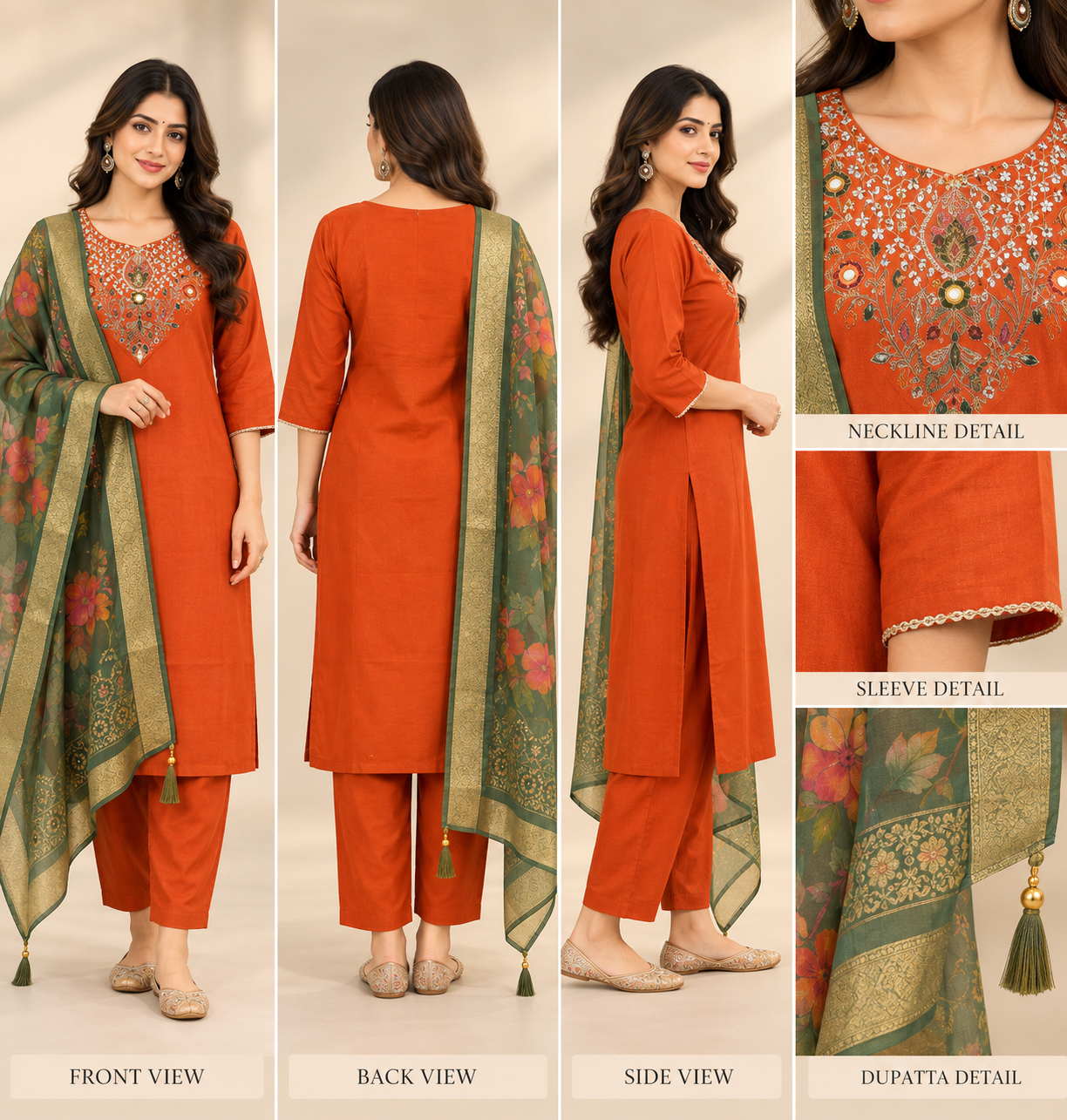 Wine Cording Embroidered Roman Silk Women's 3-Piece Suit Set